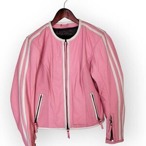 First Gear‎ Womens Jacket Sz Small Petal Pink Faux Leather Pockets Biker Moto
